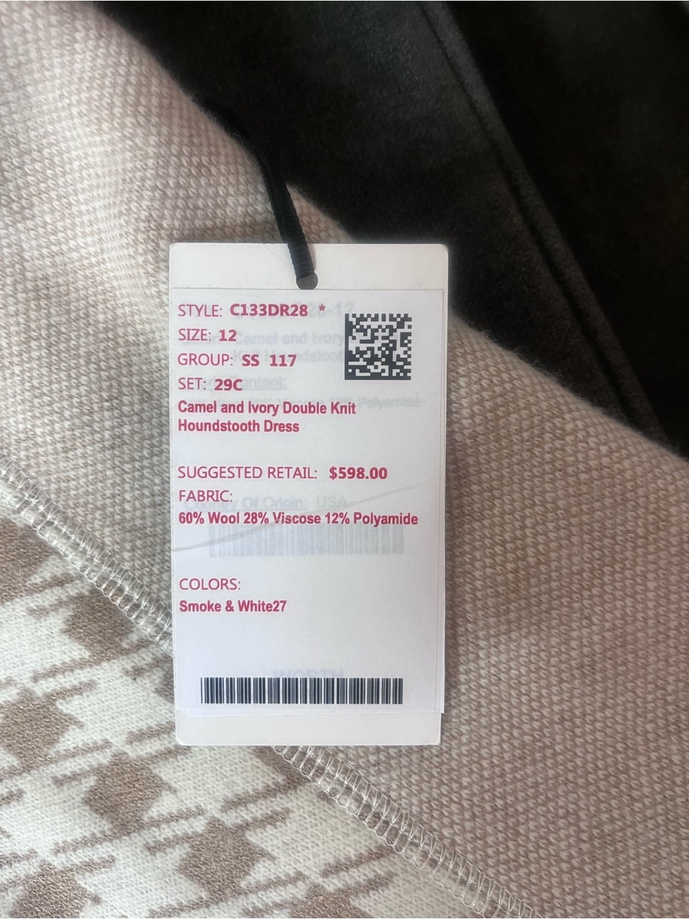 Worth Beige Houndstooth Panel Long Sleeve Dress - Picture 5 of 5